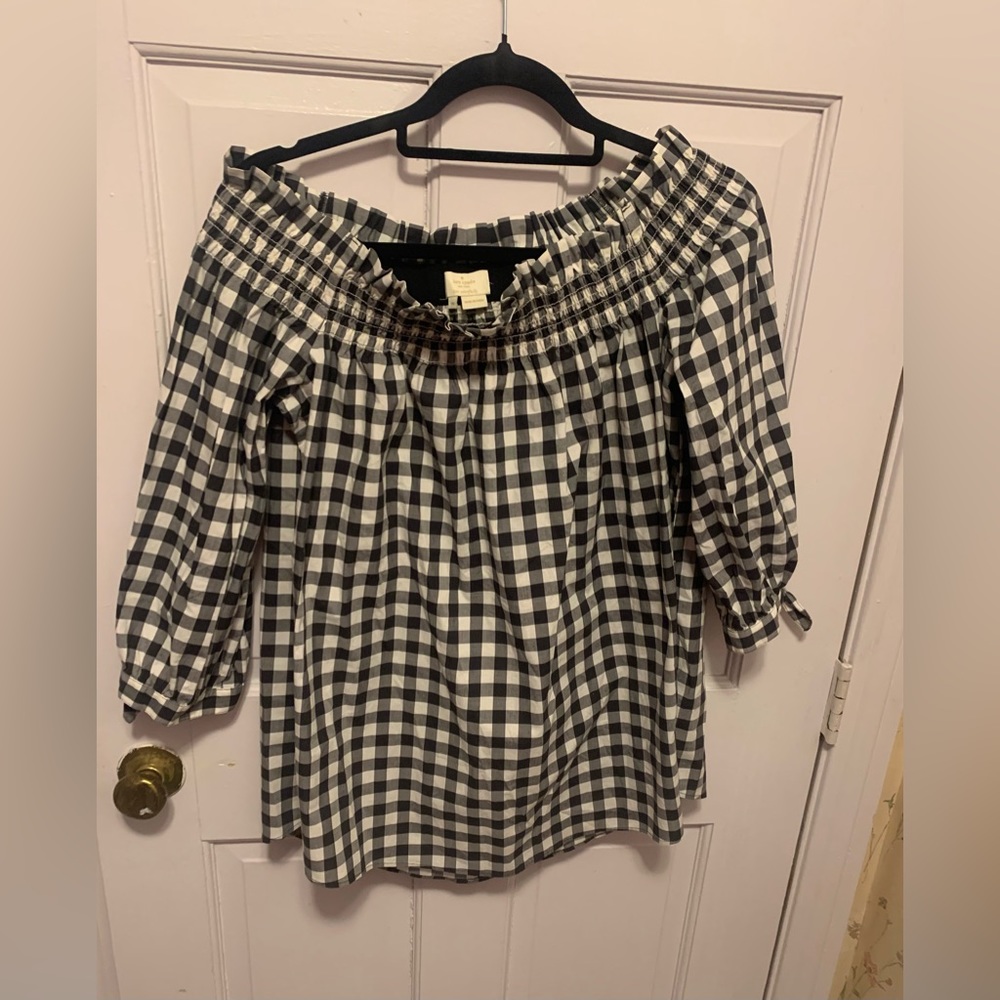 Kate Spade Gingham Check elasticized neckline blouse-sz M